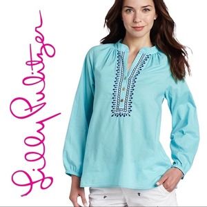 Lilly Pulitzer Elsa Blue Embroidered Top
